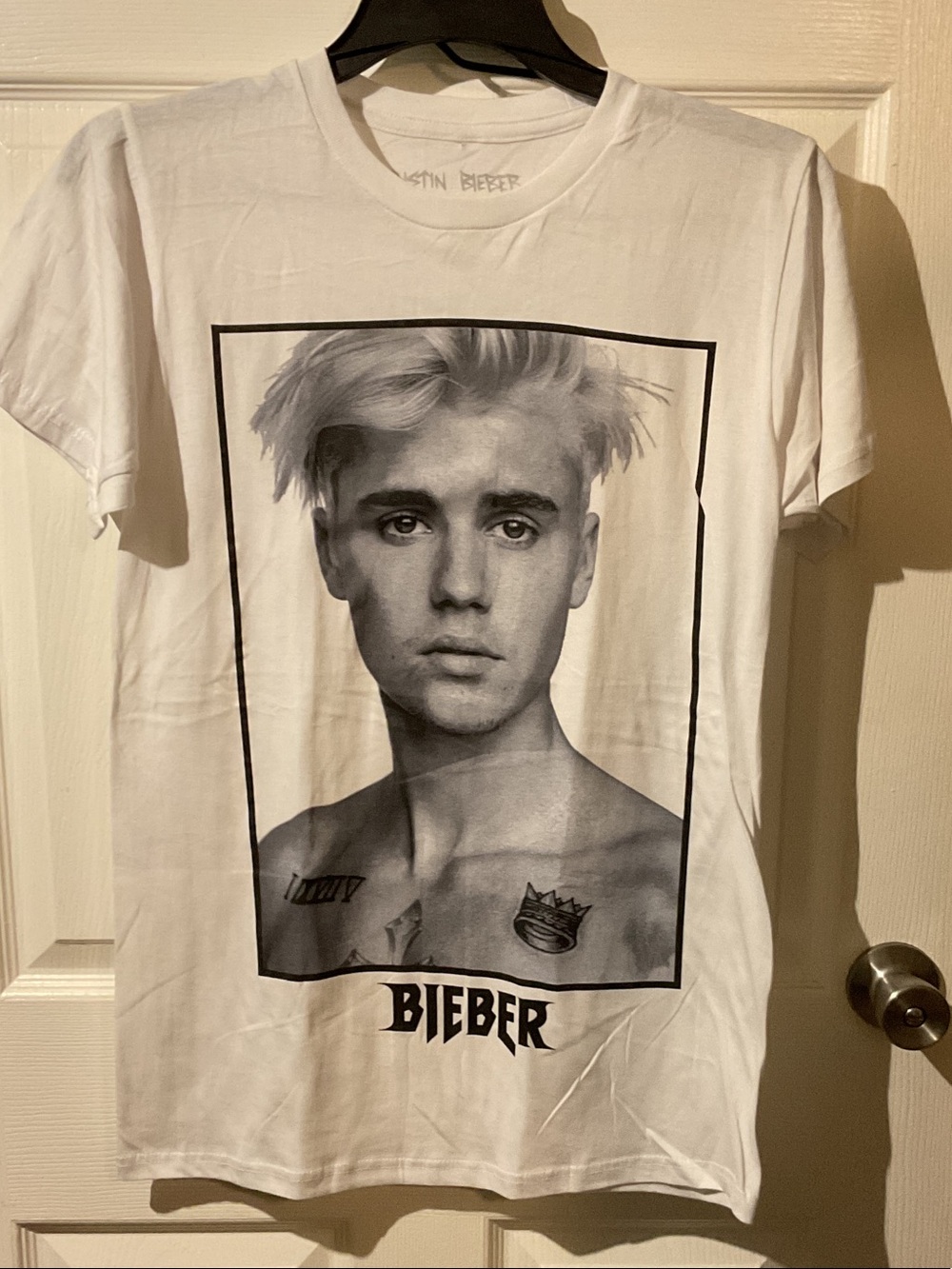 Justin Bieber White Portrait Graphic Band Tee